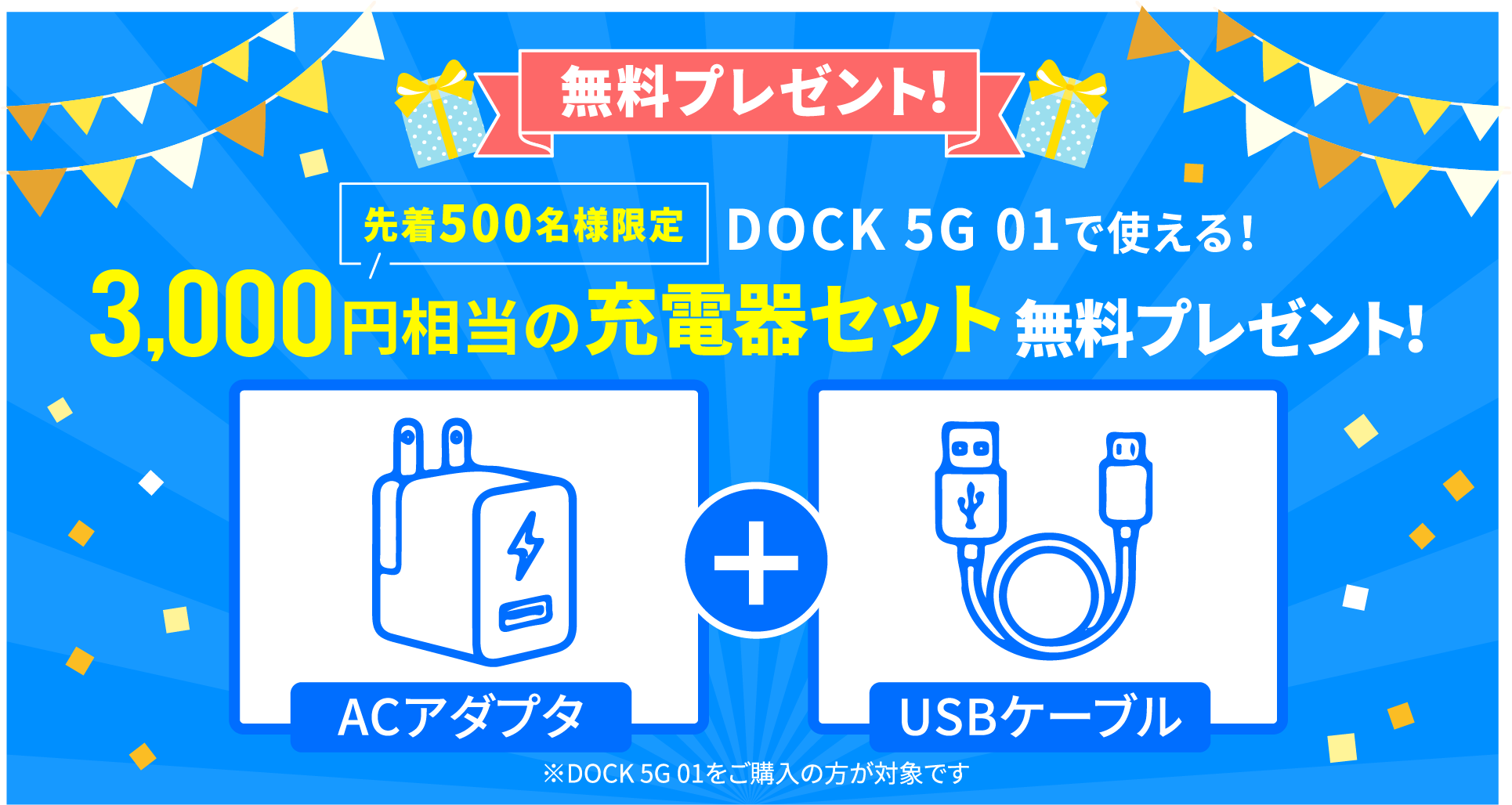 3,000円相当の充電器セット無料プレゼント
